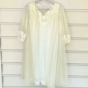 Vintage 50s-60s Vanity Fair Nightgown & Peignoir Robe Bridal Set White S Wedding